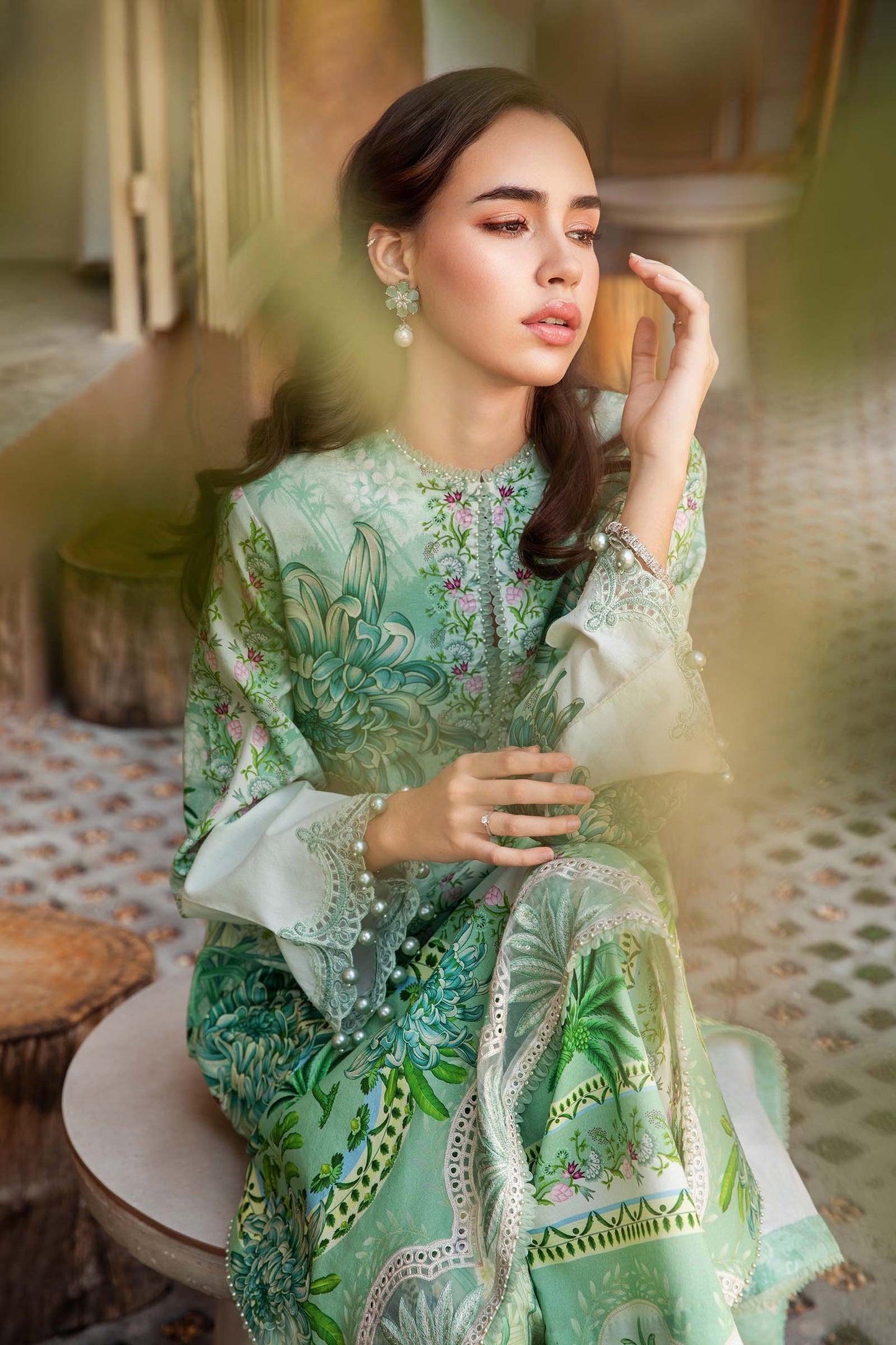 Pure Lawn Green Embroidered Dress - LL375