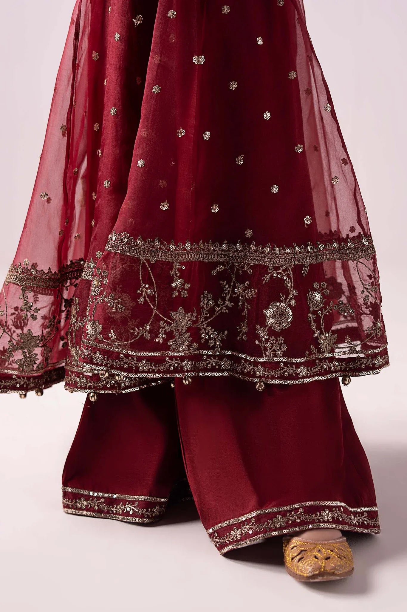 Pure Chiffon Embroidered Mahroon Kids Outfit - RS001