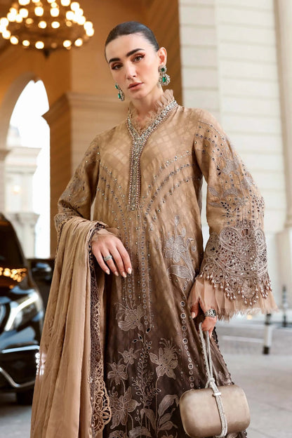 Pure Luxury Lawn Light & Dark Brown Embroidered Eid Outfit - LL450