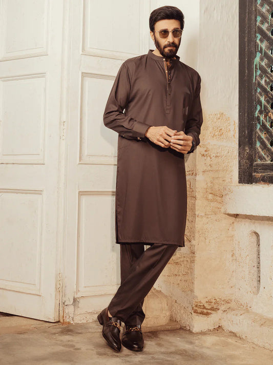 Blended Brown Kurta Trouser - Almirah KP003
