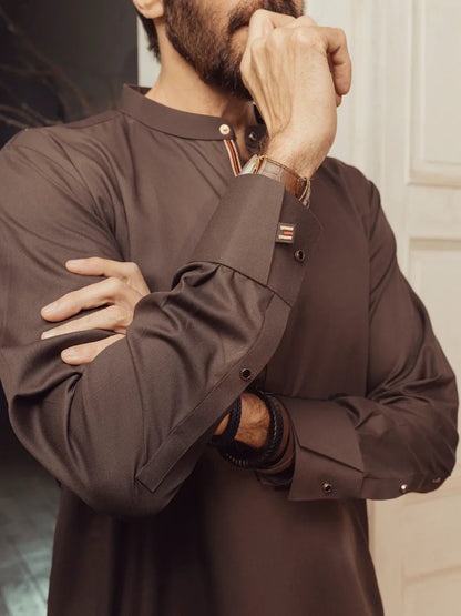 Blended Brown Kurta Trouser - Almirah KP003