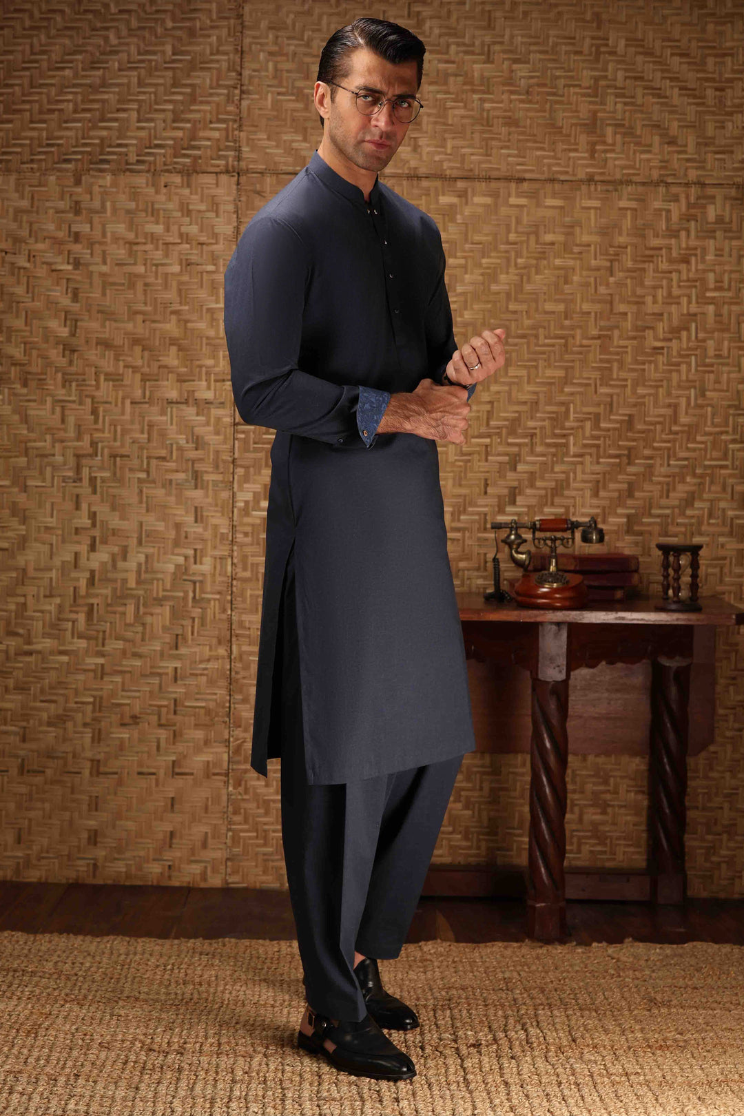 Cotton Dark Indigo Shalwar Kameez- Cast & Crew SK022