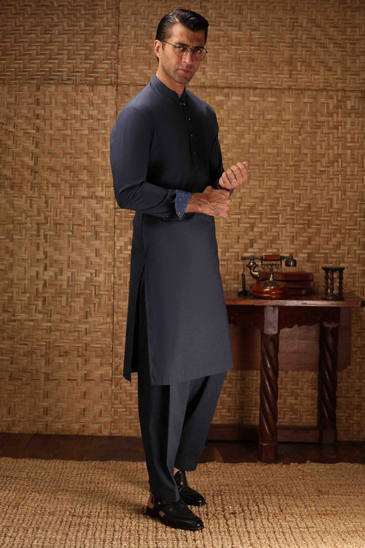 Cotton Dark Indigo Shalwar Kameez- Cast & Crew SK022