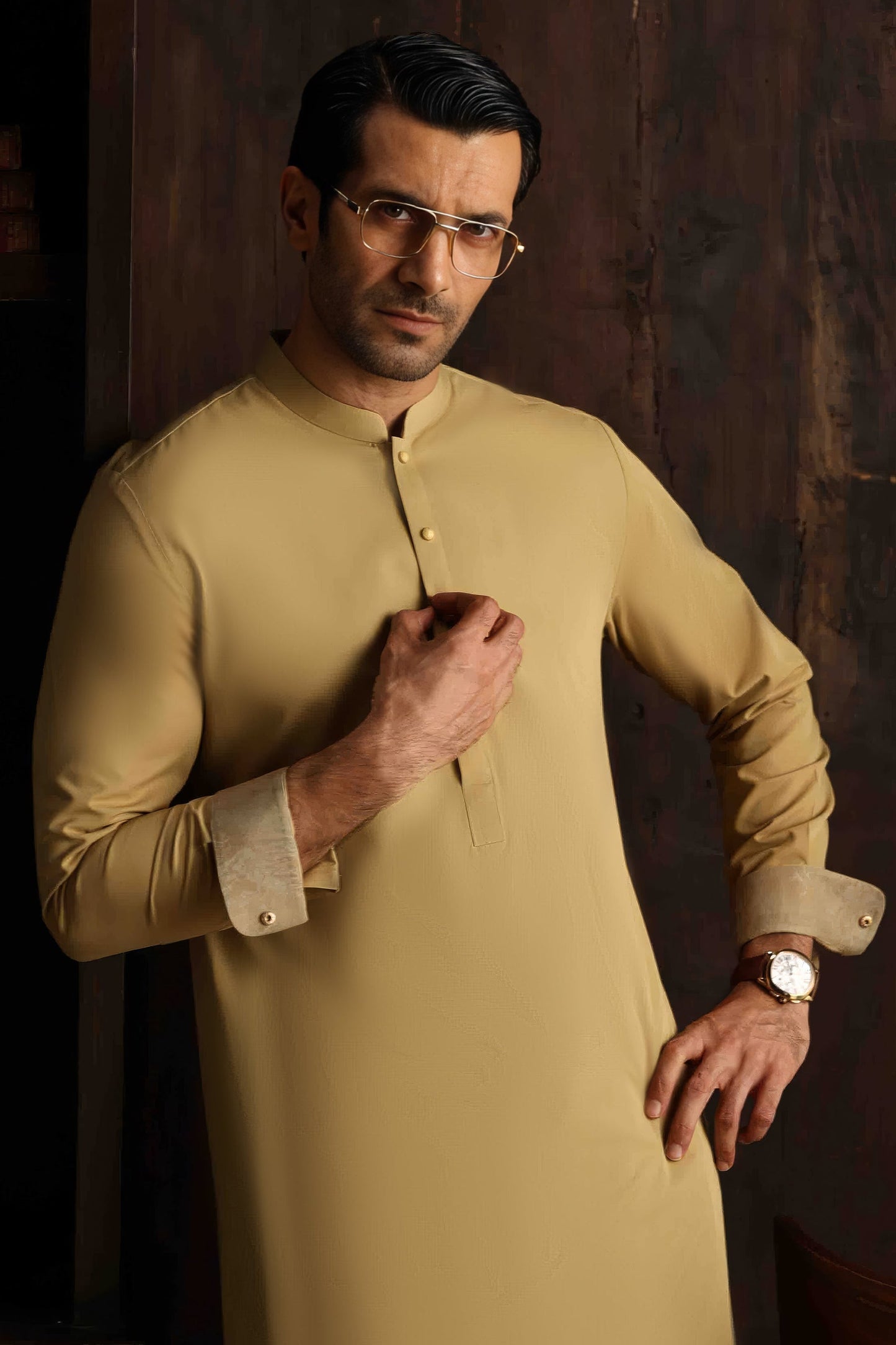 Blended Sand Gold Shalwar Kameez- Cast & Crew SK018