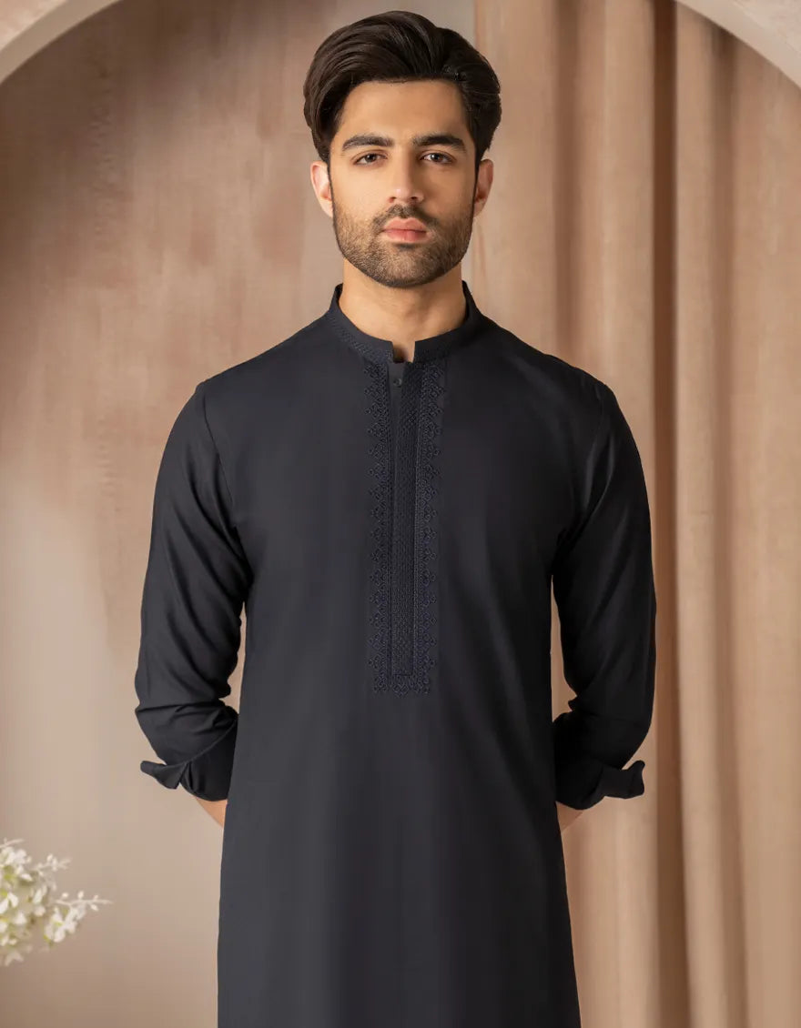 Blended Navy Blue Kurta Trouser - KP008