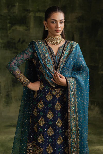 Pure Chiffon Midnight Blue Embroidered Dress - WW317