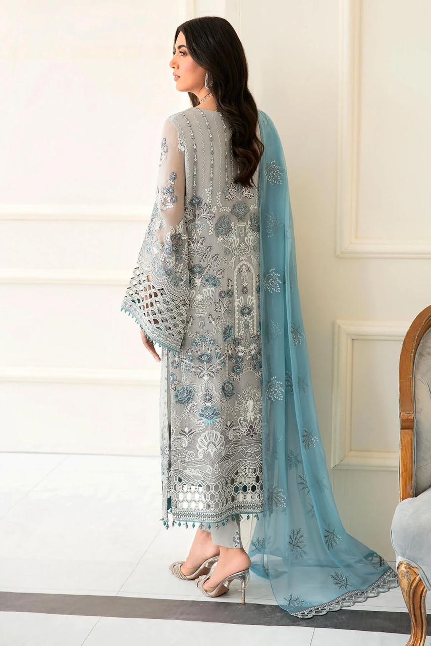 Pure Chiffon Grey Embroidered Dress : GSS010