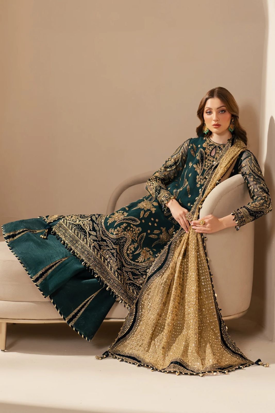 Pure Chiffon Green Embroidered Dress - WW298