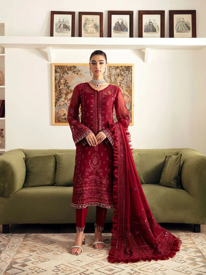 Pure Chiffon Red Embroidered Dress - WW375