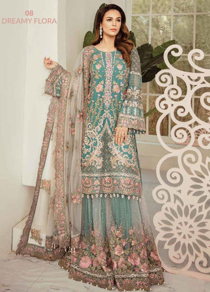 Pure Chiffon Sea Green Embroidered Dress - WW387