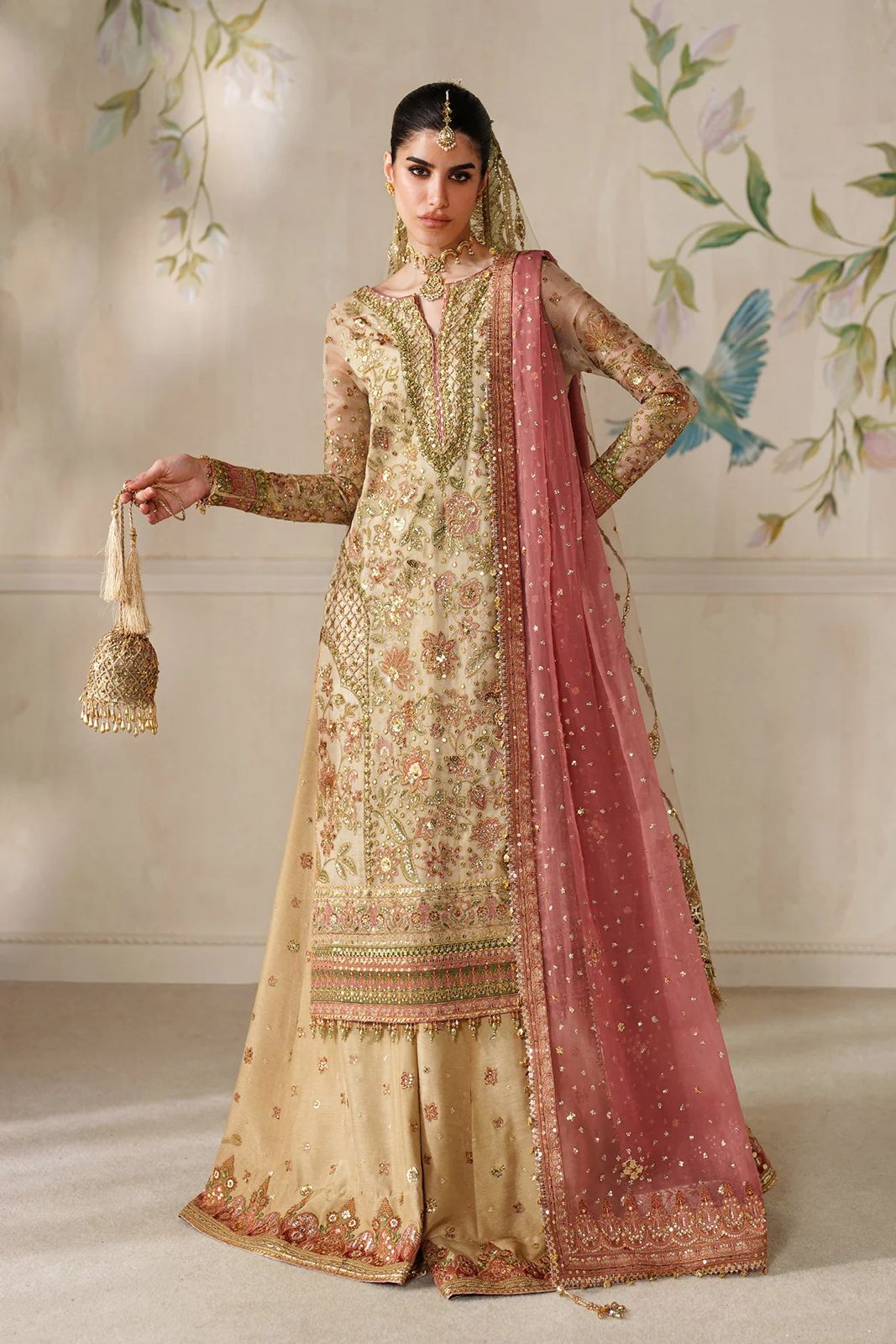 Pure Chiffon Cream Embroidered Wedding Dress - WW388