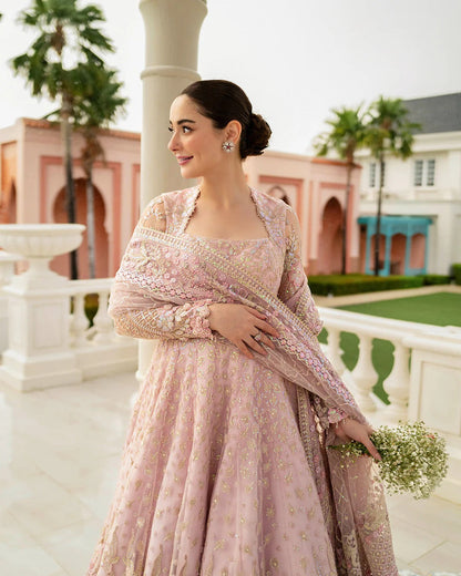 Pure Net Pink Embroidered Maxi Dress - WW394