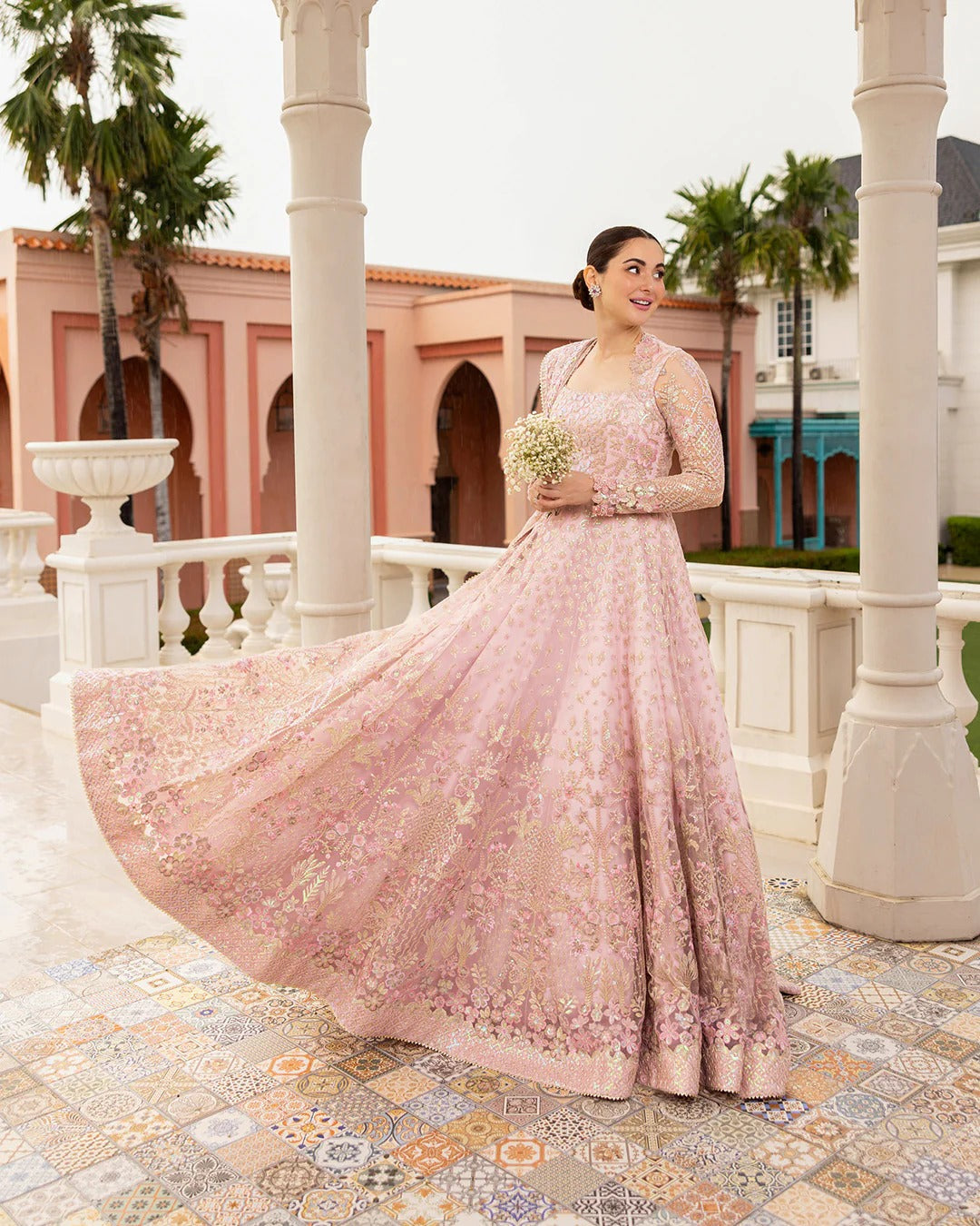 Pure Net Pink Embroidered Maxi Dress - WW394