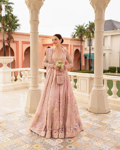 Pure Net Pink Embroidered Maxi Dress - WW394