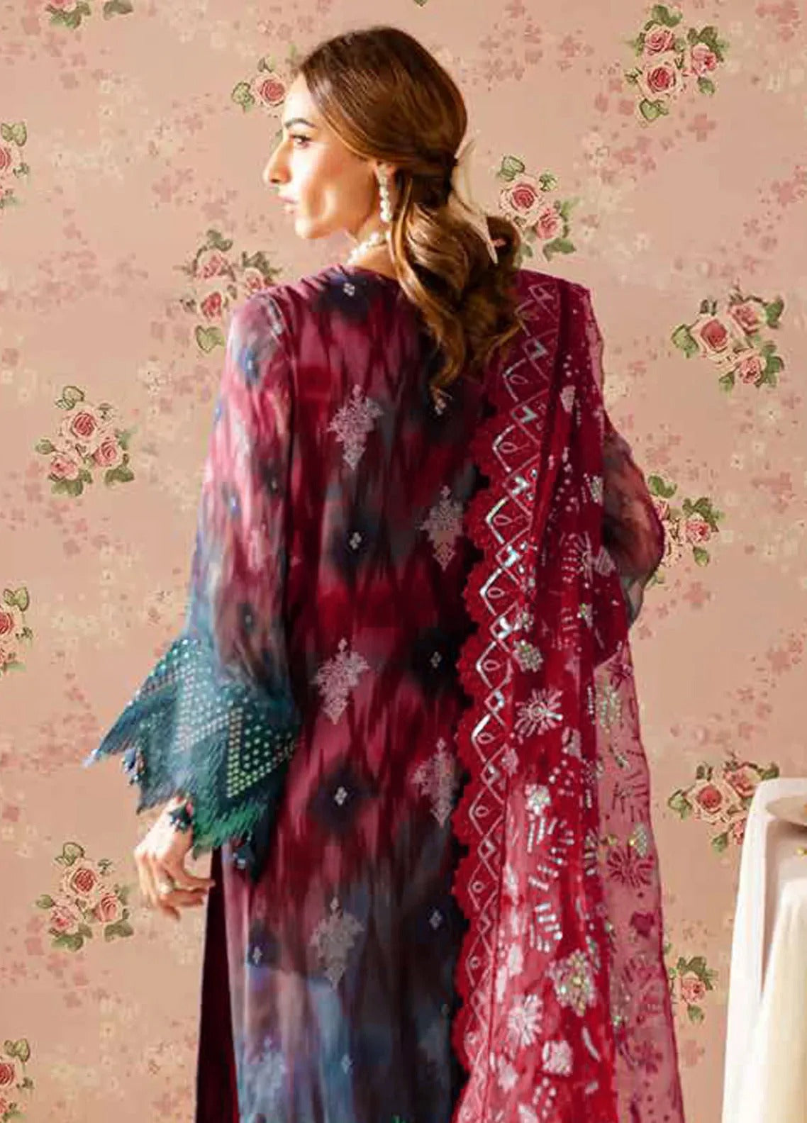 Pure Lawn Mahroon Embroidered Eid Outfit - LL412