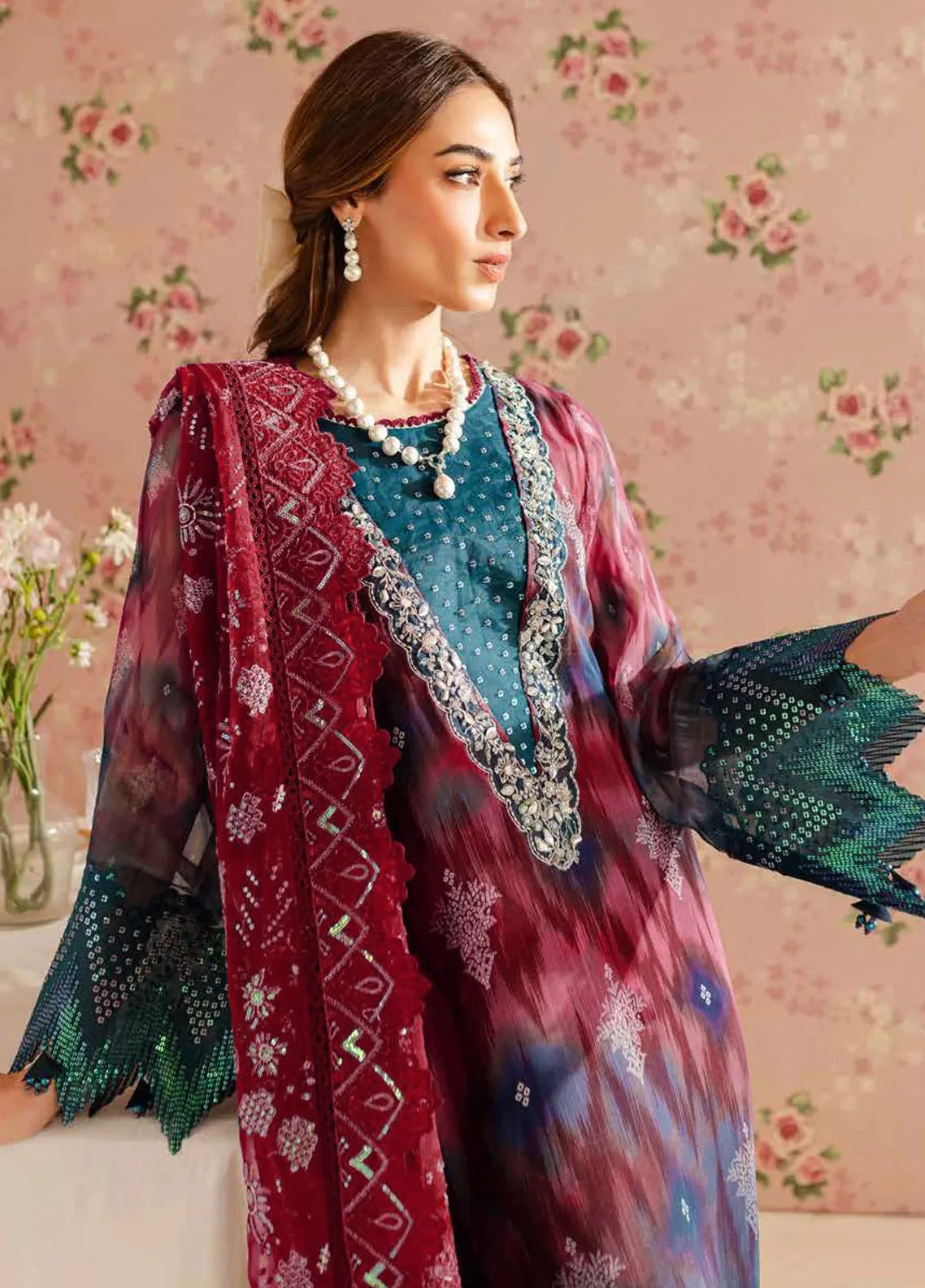 Pure Lawn Mahroon Embroidered Eid Outfit - LL412