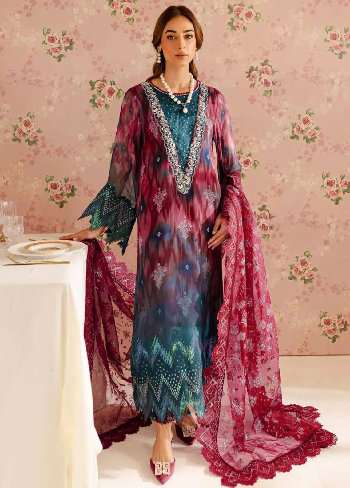 Pure Lawn Mahroon Embroidered Eid Outfit - LL412