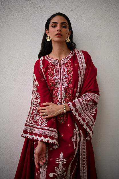 Pure Lawn Red Embroidered Eid Outfit - LL426
