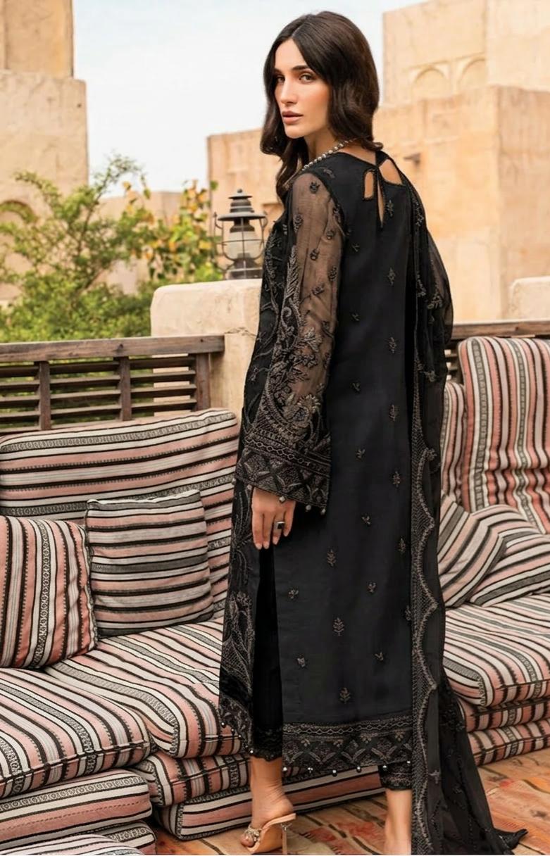Pure Chiffon Black Embroidered Wedding Dress - WW410