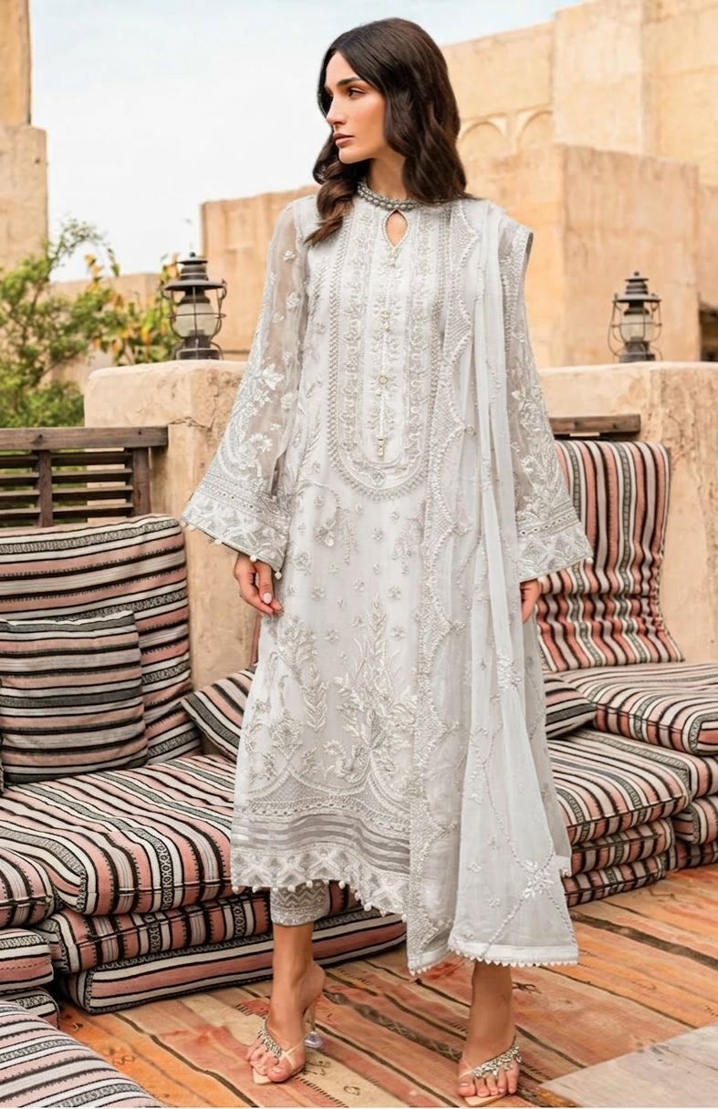 Pure Chiffon Elegant Embroidered Wedding Dress - WW420
