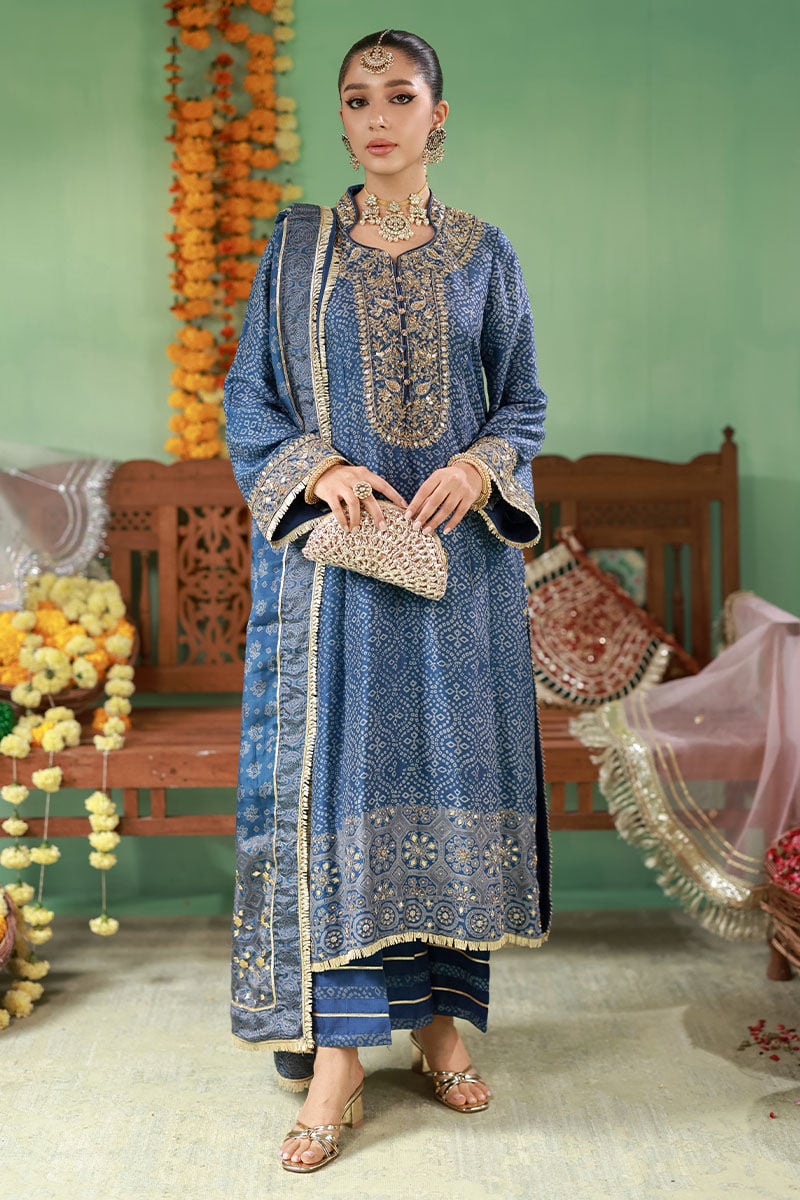 Pure Swiss Lawn Teal Blue Embroidered Outfit - LL438