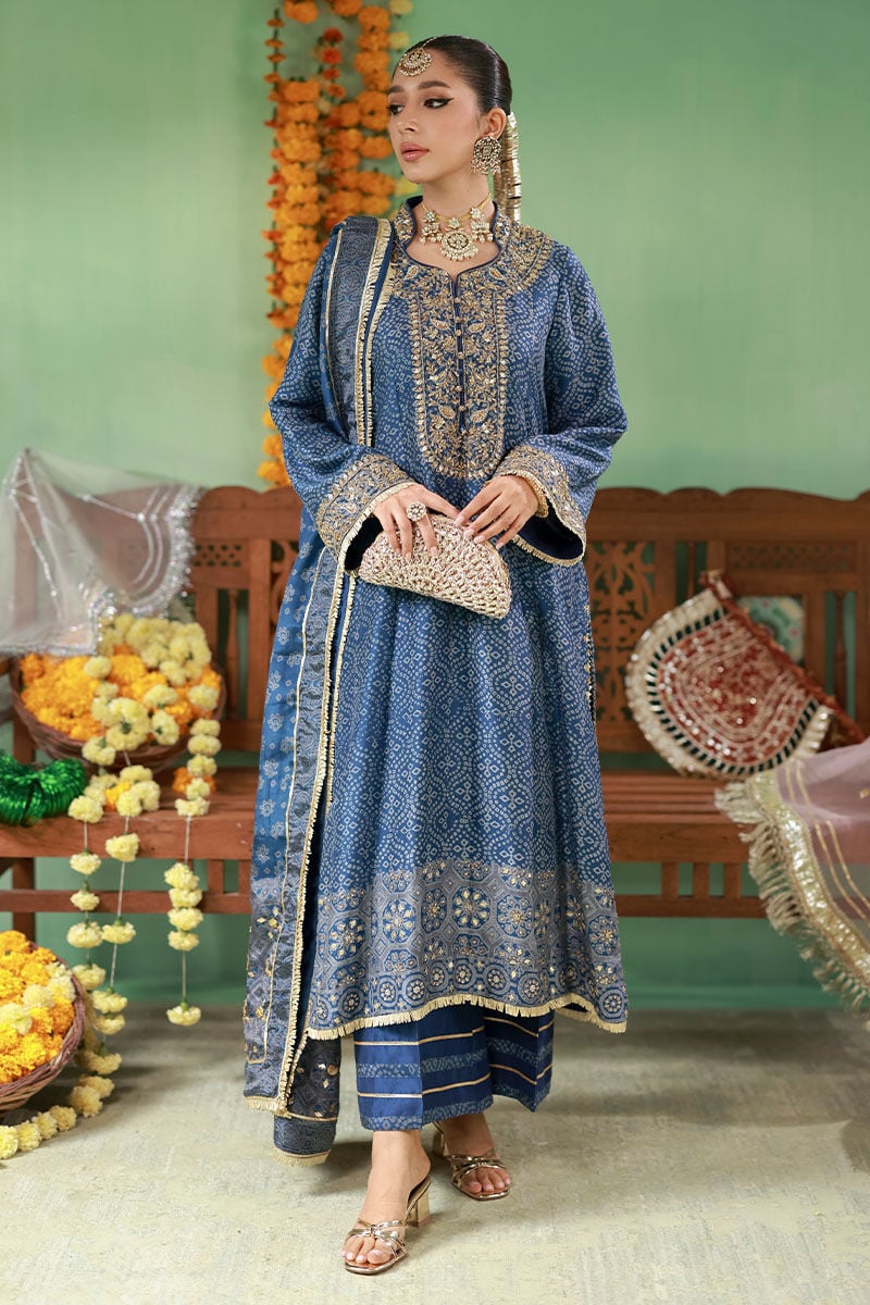 Pure Swiss Lawn Teal Blue Embroidered Outfit - LL438