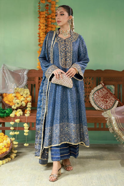 Pure Swiss Lawn Teal Blue Embroidered Outfit - LL438