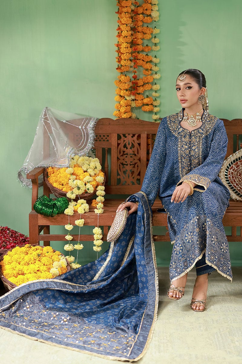 Pure Swiss Lawn Teal Blue Embroidered Outfit - LL438