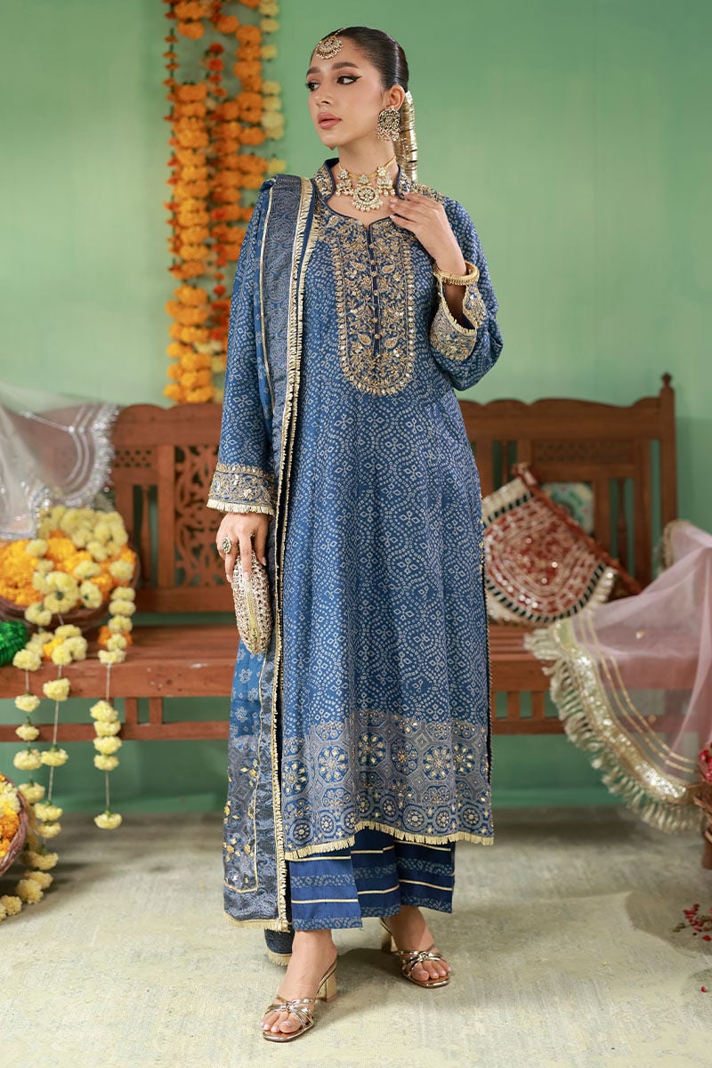 Pure Swiss Lawn Teal Blue Embroidered Outfit - LL438