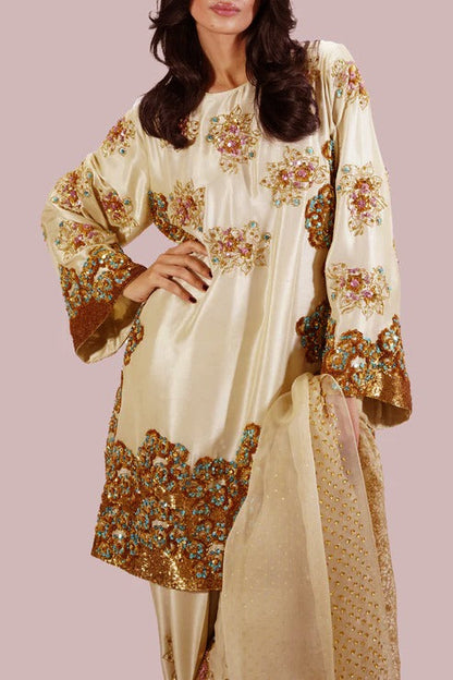 Pure Raw Silk Adda Work Embroidered Wedding Dress - WW427