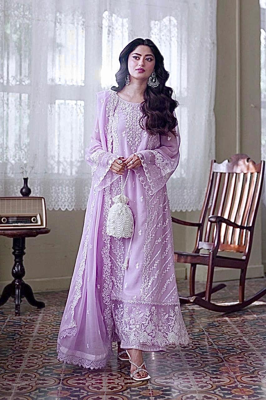 Pure Chiffon Heavy Embroidered Wedding Dress - WW441