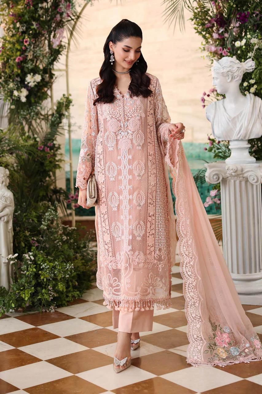 Pure Chiffon Heavy Embroidered Wedding Dress - WW439