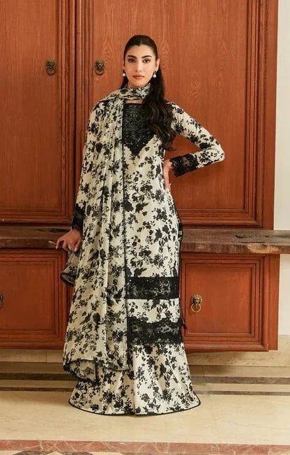 Pure Lawn Skin & Black Embroidered Dress - LL328