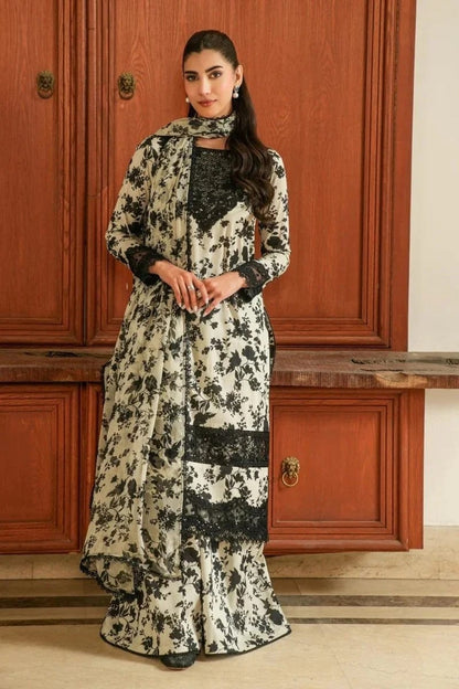 Pure Lawn Skin & Black Embroidered Dress - LL328