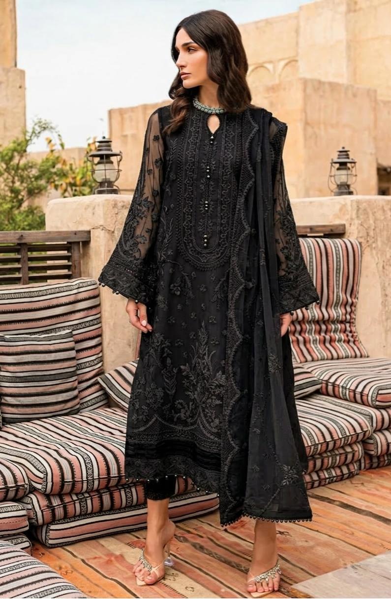 Pure Chiffon Black Embroidered Wedding Dress - WW410