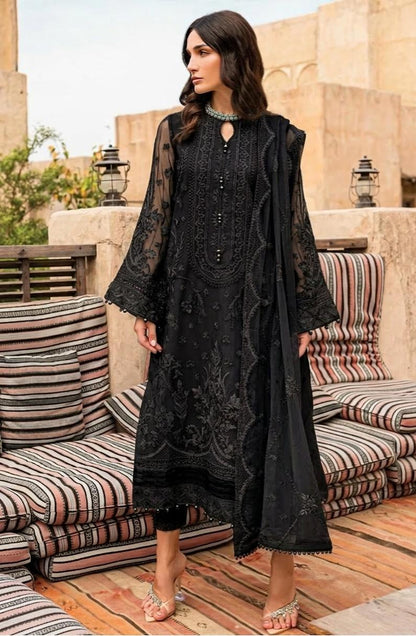 Pure Chiffon Black Embroidered Wedding Dress - WW410