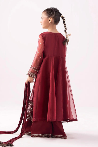 Pure Chiffon Embroidered Mahroon Kids Outfit - RS001