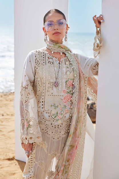 Pure Lawn Off White Chickenkari Dress - LL381