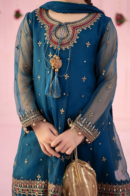 Pure Chiffon Embroidered Teal Kids Outfit - RS005