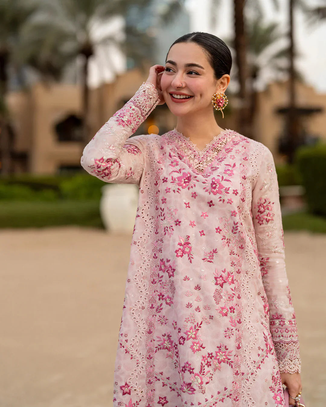 Pure Luxury Lawn Baby Pink Embroidered Eid Outfit - LL460