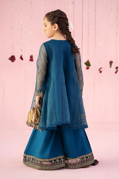 Pure Chiffon Embroidered Teal Kids Outfit - RS005