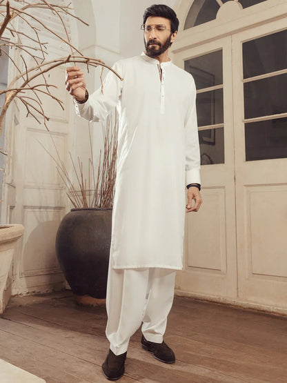Blended White Shalwar Kameez - Almirah SK009