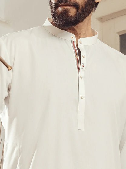 Blended White Shalwar Kameez - Almirah SK009