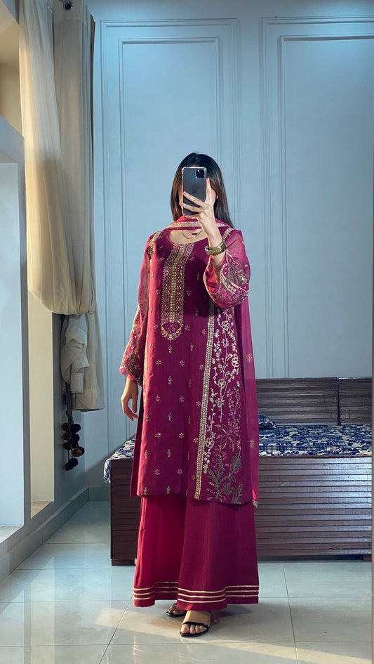 ADEEBA Luxury Khadinet Embroidered 3 Piece Dress – LF-AD-039