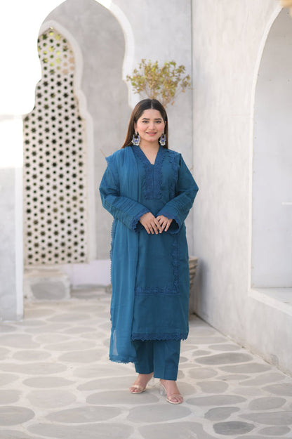 AQUA AYESHA Cotton Lacework 3 Piece Dress – LF-AA-043