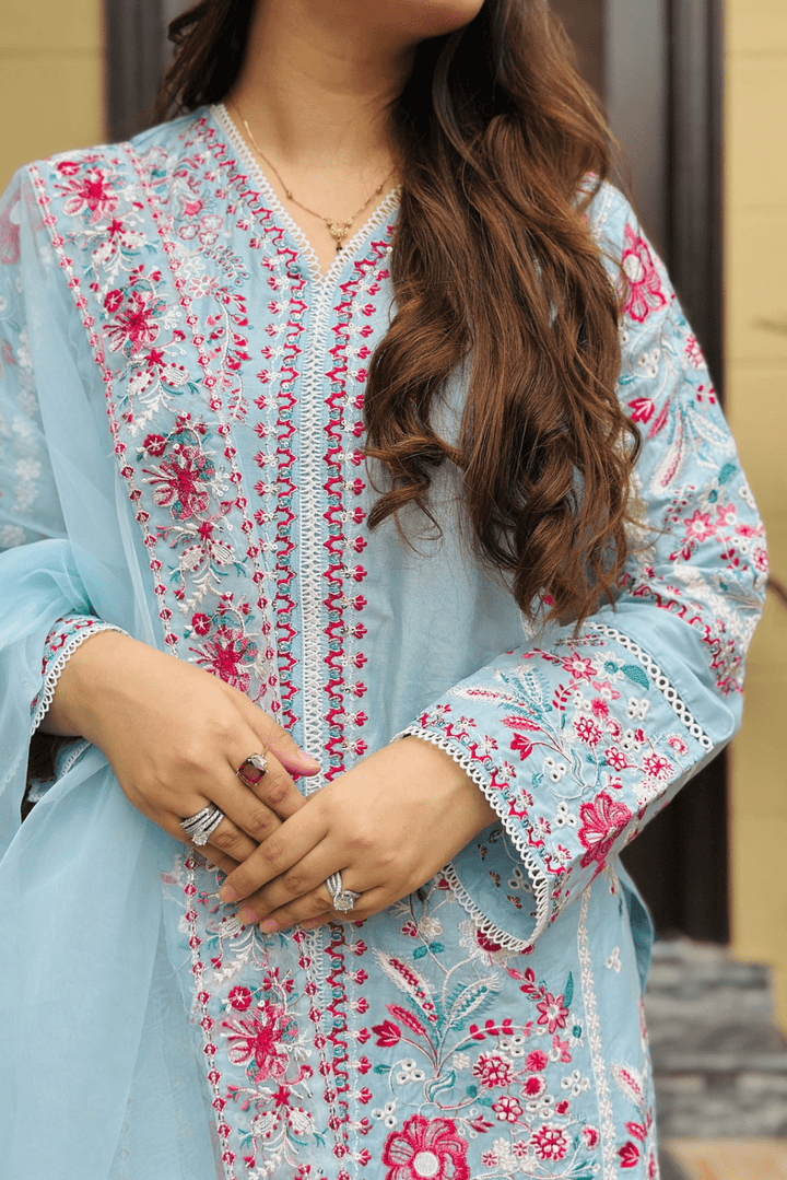 HAYAT Pure Lawn Embroidered 3 Piece Dress – LF-HT-011
