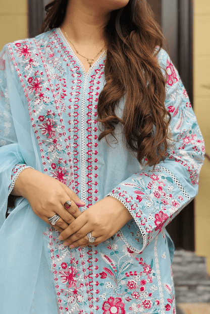 HAYAT Pure Lawn Embroidered 3 Piece Dress – LF-HT-011