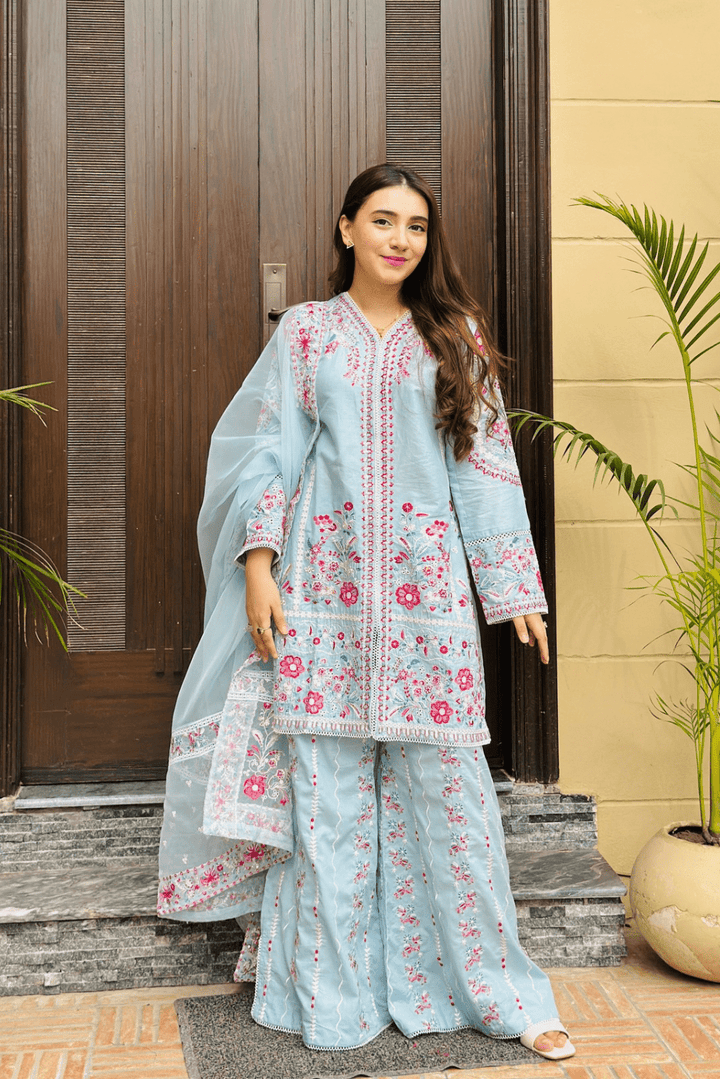 HAYAT Pure Lawn Embroidered 3 Piece Dress – LF-HT-011