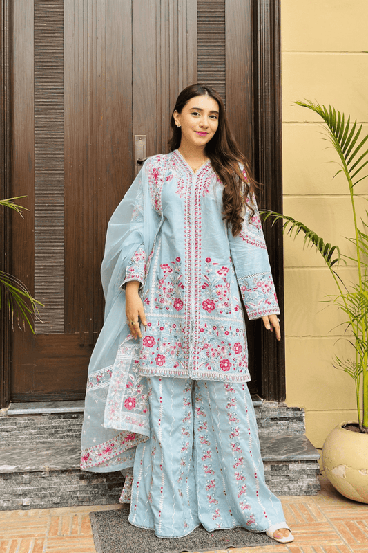 HAYAT Pure Lawn Embroidered 3 Piece Dress – LF-HT-011
