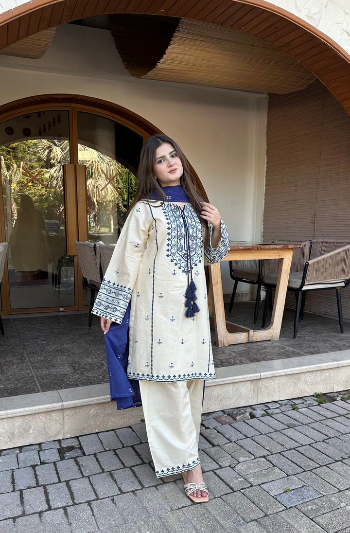 ESHAL Pure Lawn Embroidered 3 Piece Dress – LF-ES-010